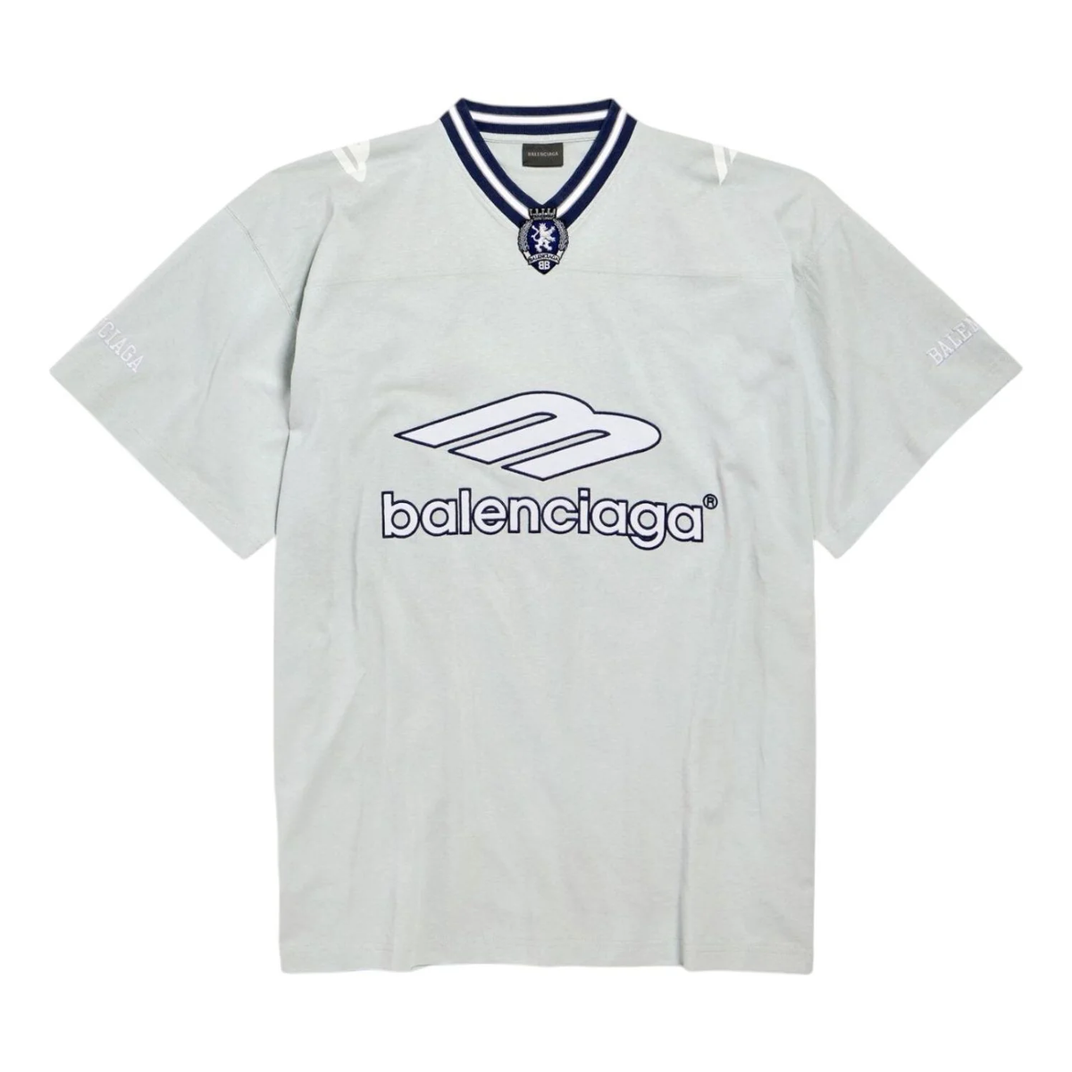 Balenciaga 3B Sports Football V-Neck T-Shirt – Black / New Grey / Dark Navy Red