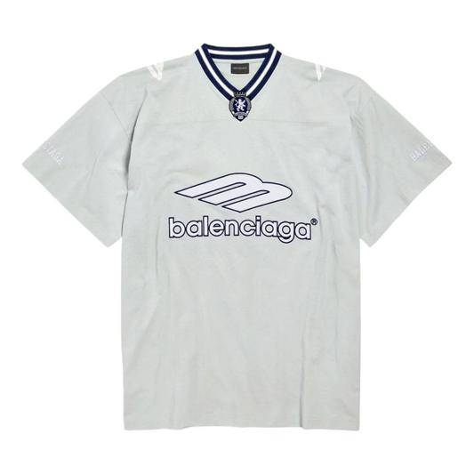 Balenciaga 3B Sports Football V-Neck T-Shirt – Black / New Grey / Dark Navy Red