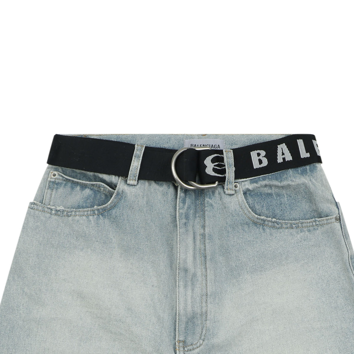 Balenciaga Logo Belt Denim Bermuda Shorts