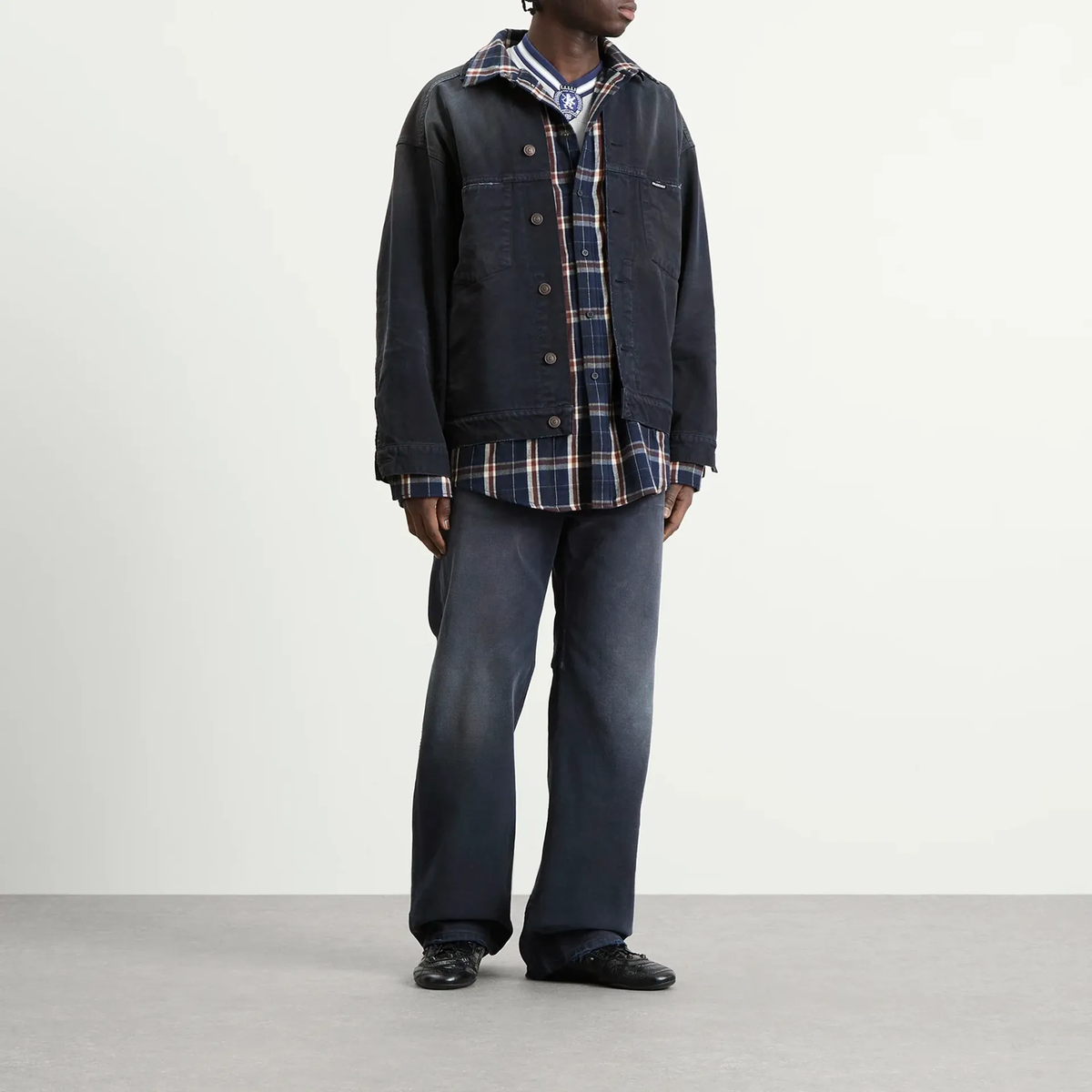 Balenciaga Double Layer Patched Shirt Jacket – Navy / Dirty Dark Blue