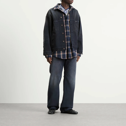 Balenciaga Double Layer Patched Shirt Jacket – Navy / Dirty Dark Blue