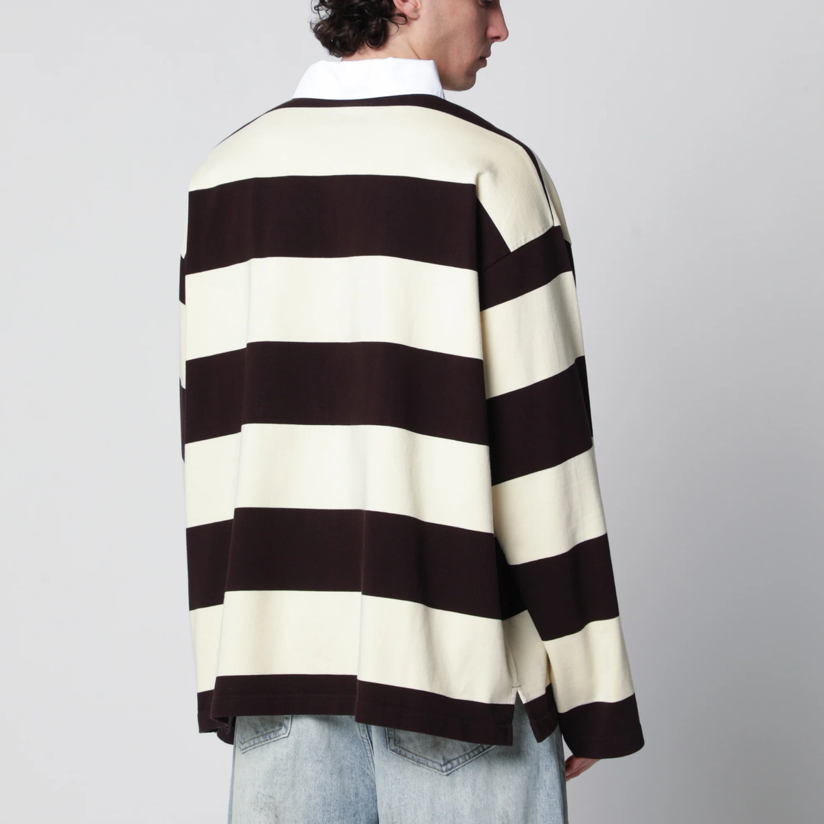 Balenciaga Striped Jersey Polo Shirt in Cotton — Brown