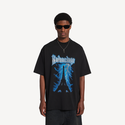 Balenciaga Paris Thunderstorm Oversized T-Shirt – Black