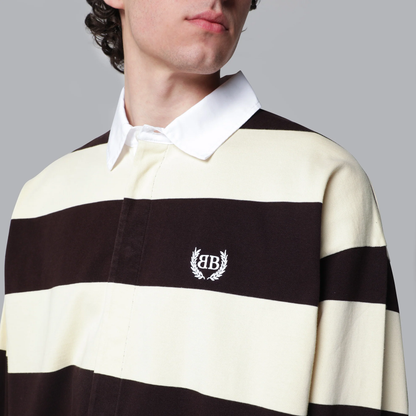 Balenciaga Striped Jersey Polo Shirt in Cotton — Brown