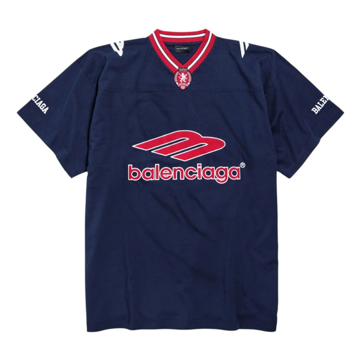 Balenciaga 3B Sports Football V-Neck T-Shirt – Black / New Grey / Dark Navy Red