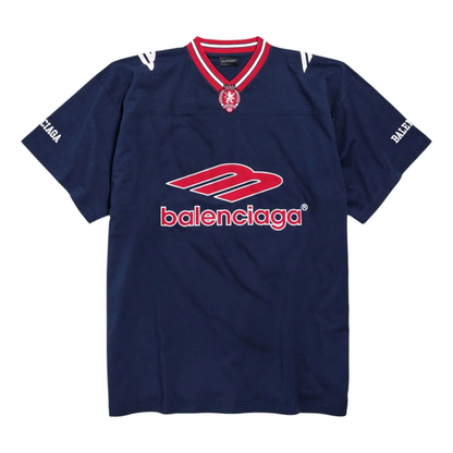 Balenciaga 3B Sports Football V-Neck T-Shirt – Black / New Grey / Dark Navy Red