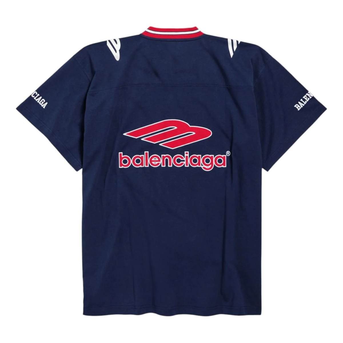 Balenciaga 3B Sports Football V-Neck T-Shirt – Black / New Grey / Dark Navy Red