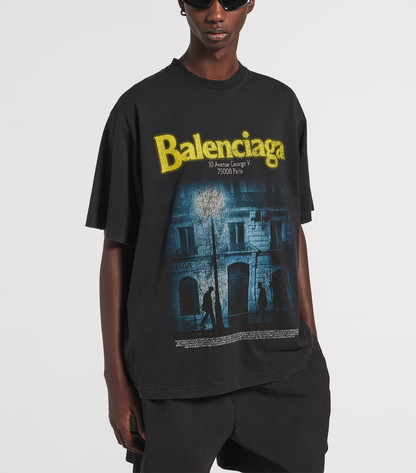 Balenciaga The Address Medium Fit T-Shirt — Washed Black