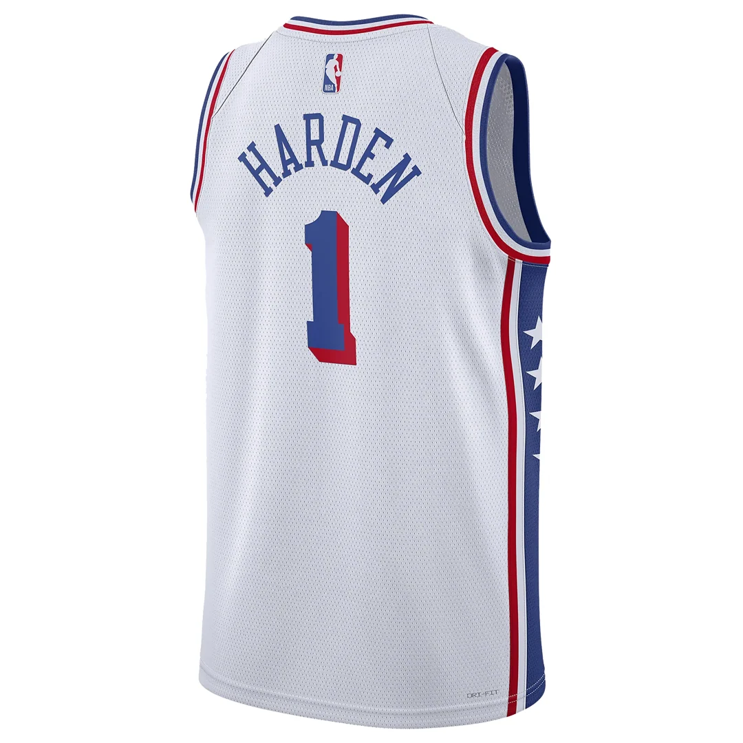 Nike Dri-FIT NBA James Harden Philadelphia 76ers 2023/24 Association Edition Swingman Jersey #1 – White