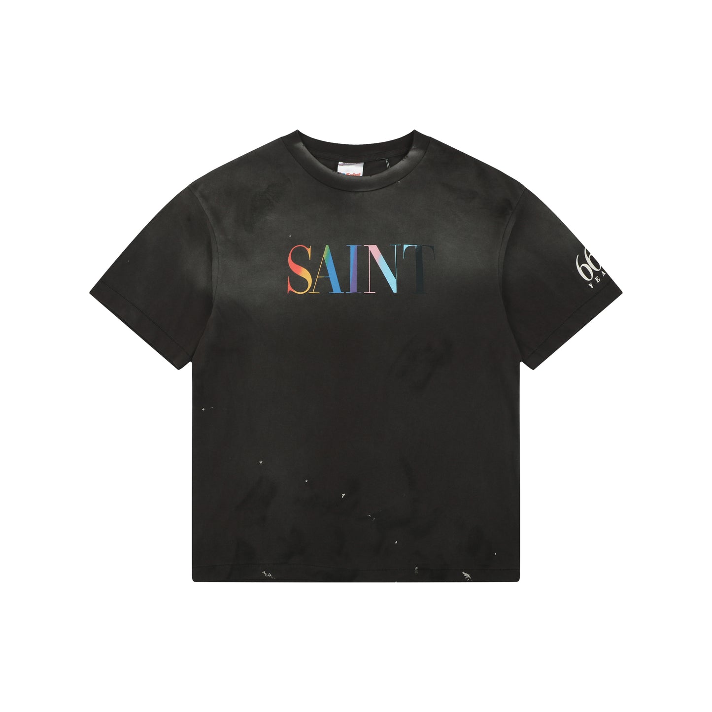 Saint Michael Rainbow Logo Distressed T-Shirt – Washed Black