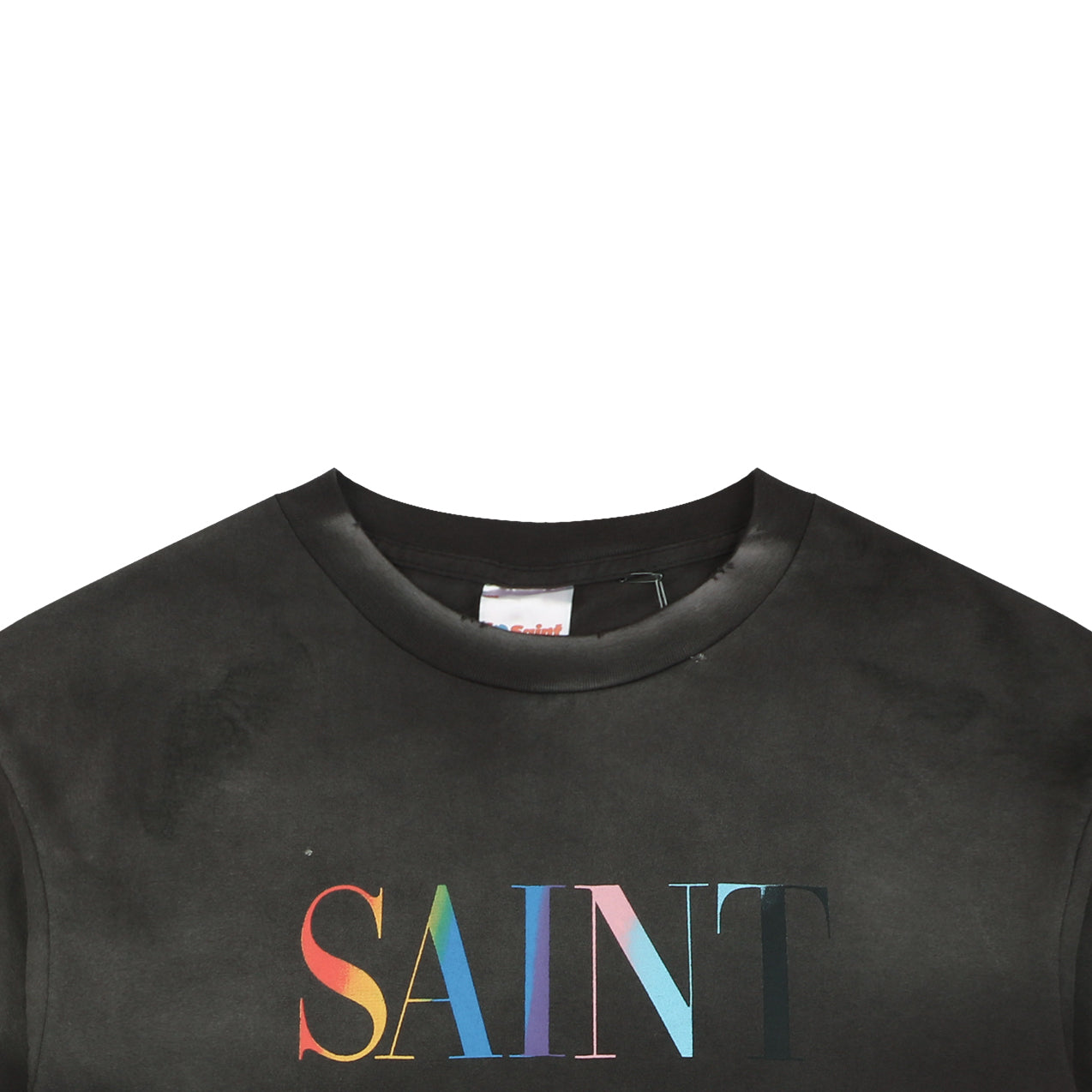 Saint Michael Rainbow Logo Distressed T-Shirt – Washed Black