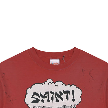 Saint Michael "SAINT!" Cloud & Lightning Bolt Graphic T-Shirt – Washed Red