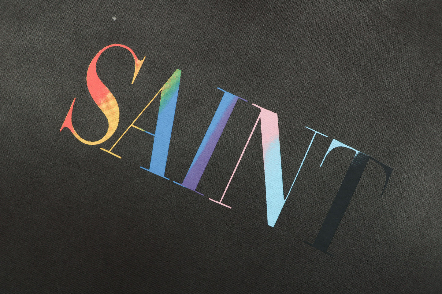 Saint Michael Rainbow Logo Distressed T-Shirt – Washed Black