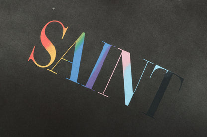 Saint Michael Rainbow Logo Distressed T-Shirt – Washed Black