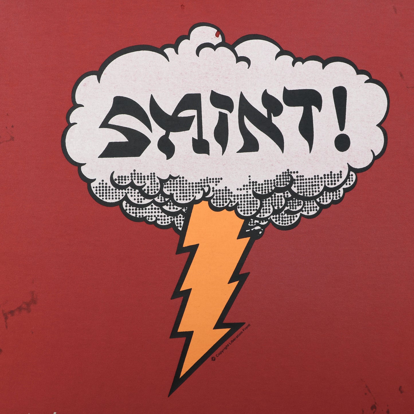 Saint Michael "SAINT!" Cloud & Lightning Bolt Graphic T-Shirt – Washed Red